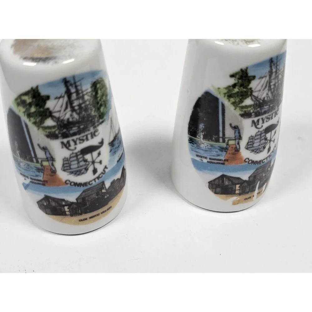 Mystic Connecticut Salt Pepper Shakers Ceramic Souvenir Set of 2 Japan
